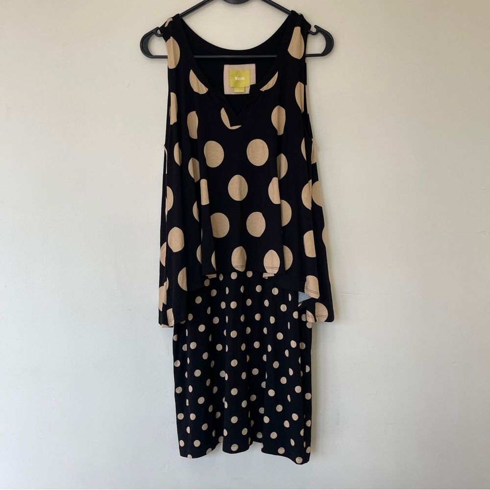 Anthropologie Black and Beige Polka Dot Asymmetrical Dress